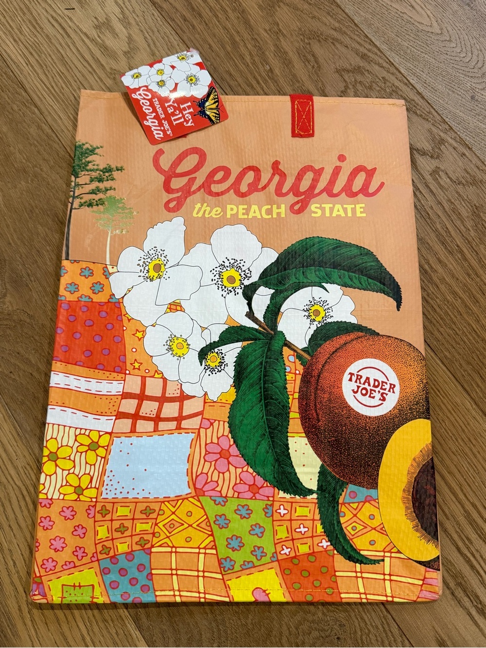 Trader Joe's Georgia The Peach State “Hey ya’ll” Reusable Shopping Bag - Peach